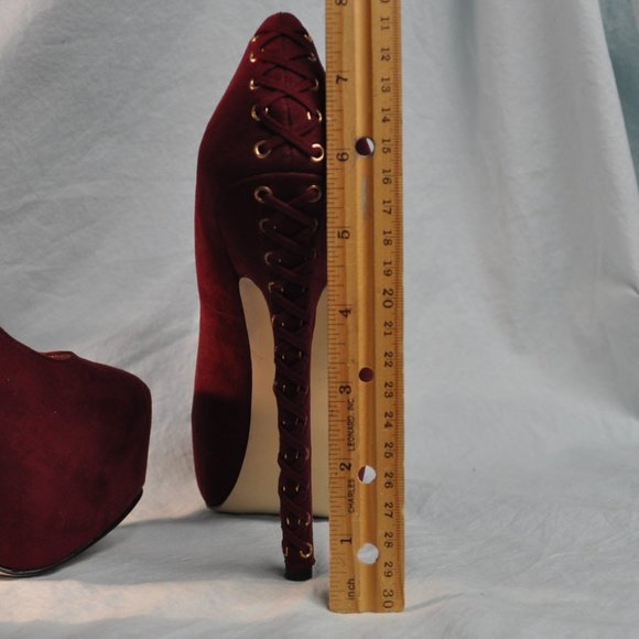 shoemint	lydia sz 7 red corset back ultra suede platform heels (8GW) - Picture 12 of 15